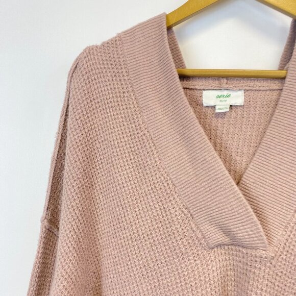 Aerie Oversized Cozyup Waffle Hooded V Neck Sweater - Picture 7 of 9